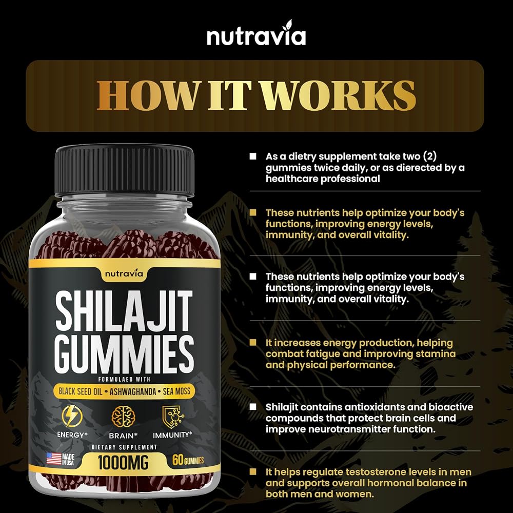 Nutravia Shilajit Gummies with Sea Moss & Ashwagandha - 60 Gummies - image 4