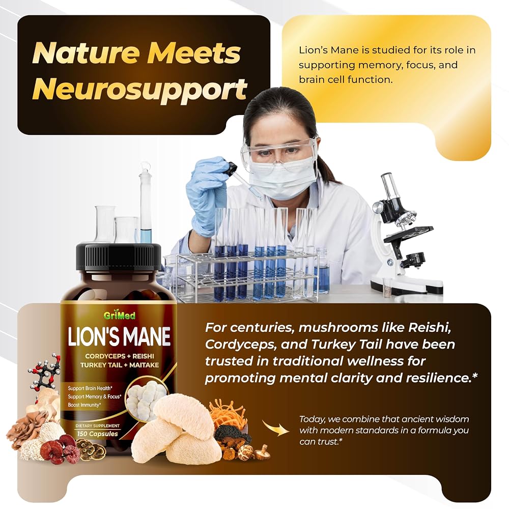 GriMed Lion's Mane 9-Mushroom Complex with Cordyceps - 150 Capsules - image 5