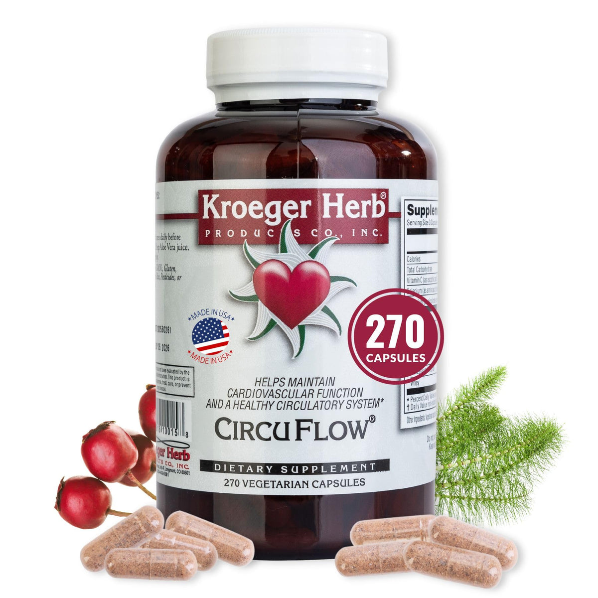 Kroeger Herb Circu Flow Hawthorn Berry Circulation Support - 270 Capsules