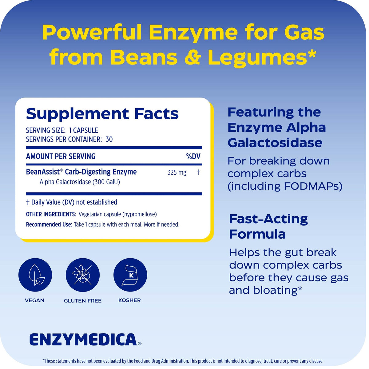 Enzymedica BeanAssist Digestive Enzyme - 30 Capsules - image 2