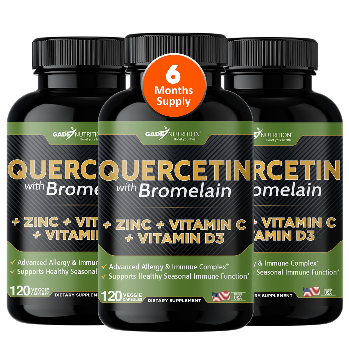 Gade Nutrition Quercetin with Vitamin C and Zinc - Quercetin 500mg