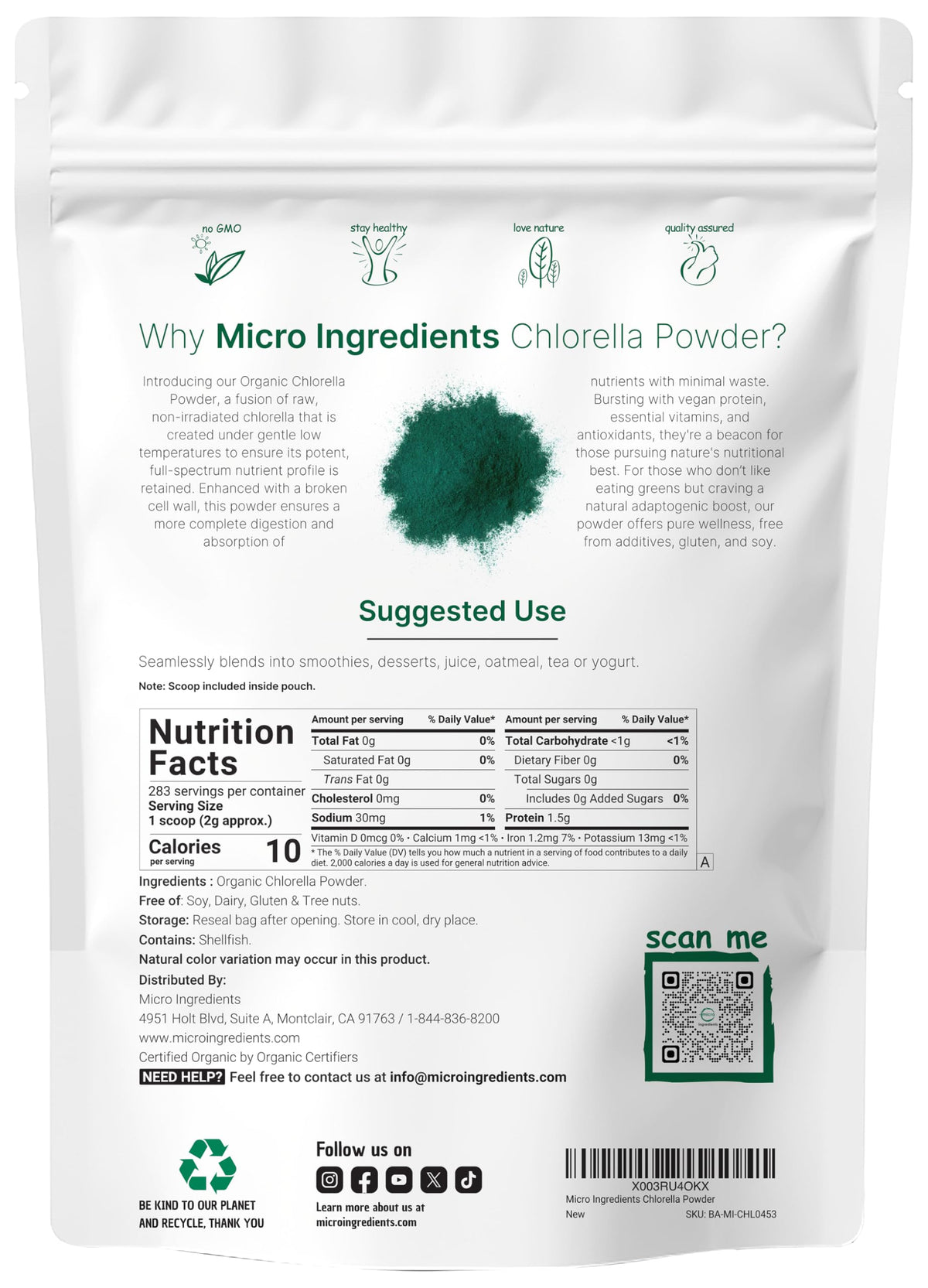 Micro Ingredients Organic Chlorella Powder - 20 Ounces - image 2