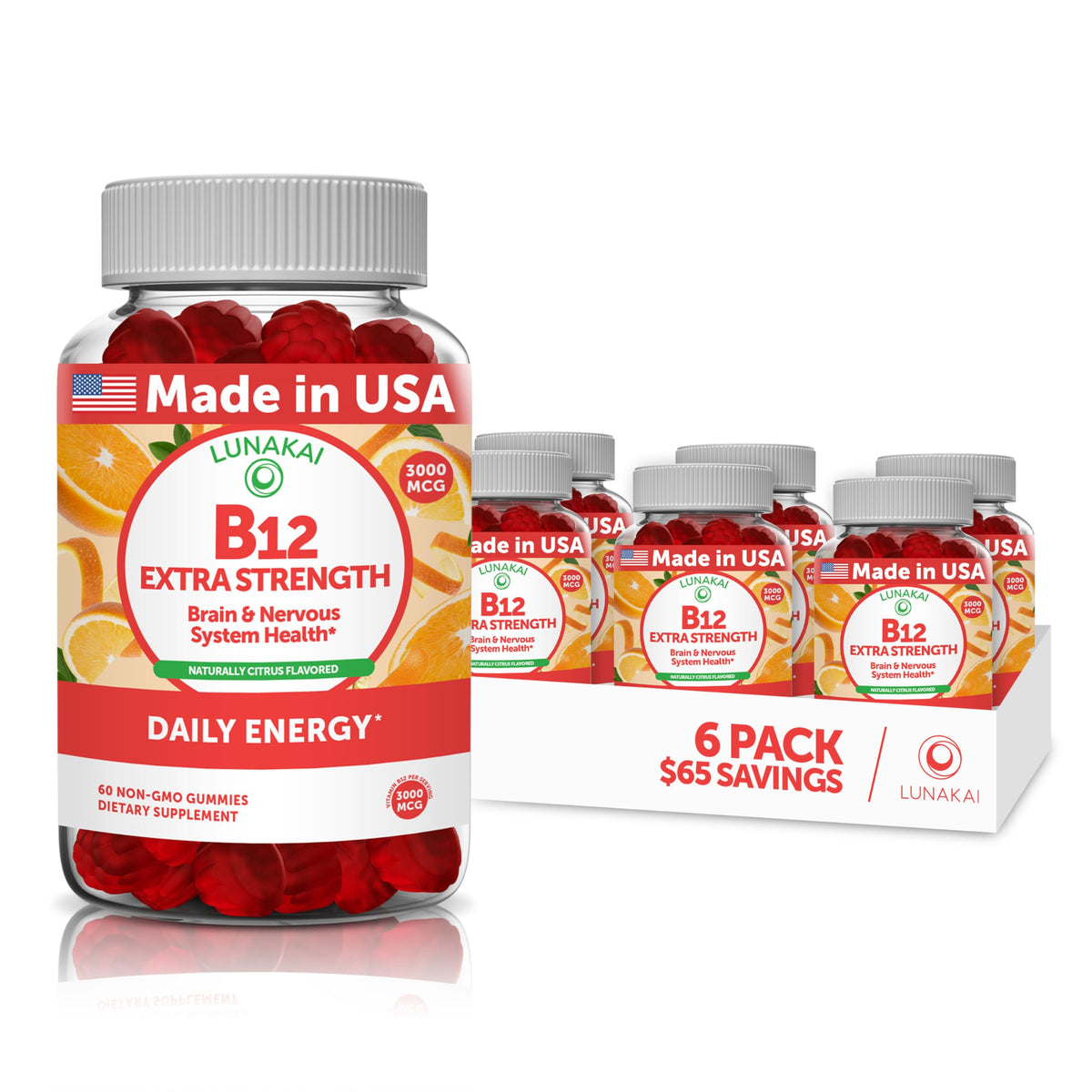 Lunakai Vitamin B12 3000mcg Gummies for Energy - 360 Count