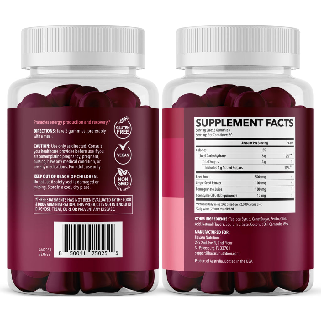 HAVASU NUTRITION Beet Root Gummies with COQ10 & Pomegranate - Nitric