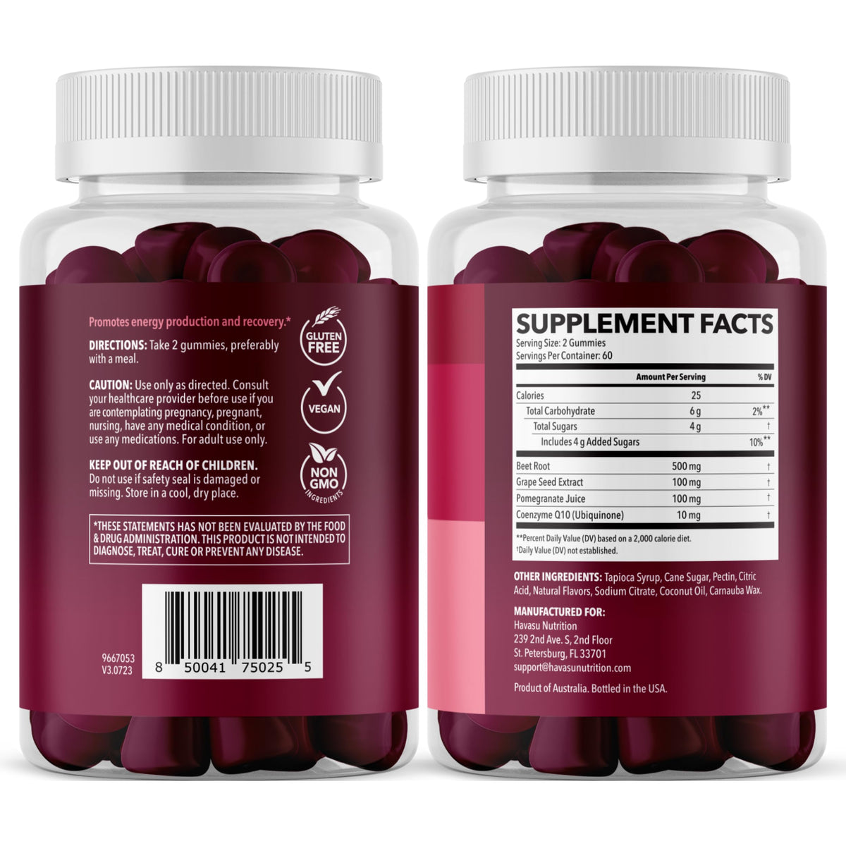 HAVASU NUTRITION Beet Root Gummies with COQ10 & Pomegranate - Nitric