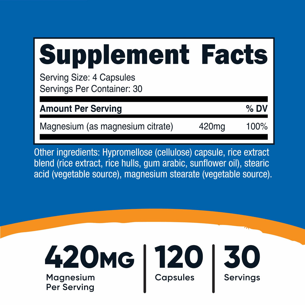 Nutricost Magnesium Citrate 420mg Serving (210mg Per Capsule)