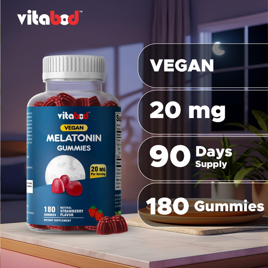 Vitabod Melatonin 20mg Gummies - 180 Count - Drug Free - Natural