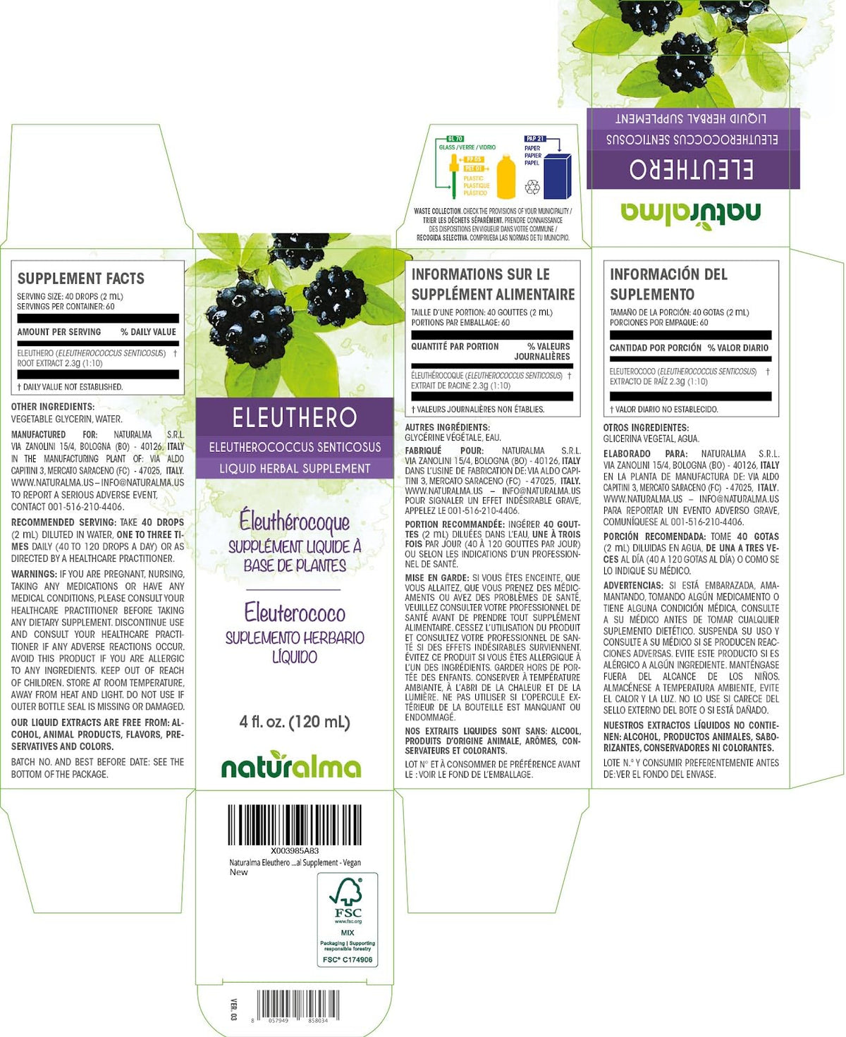 Naturalma Eleuthero Siberian Ginseng Root Tincture - 4 fl oz - image 2