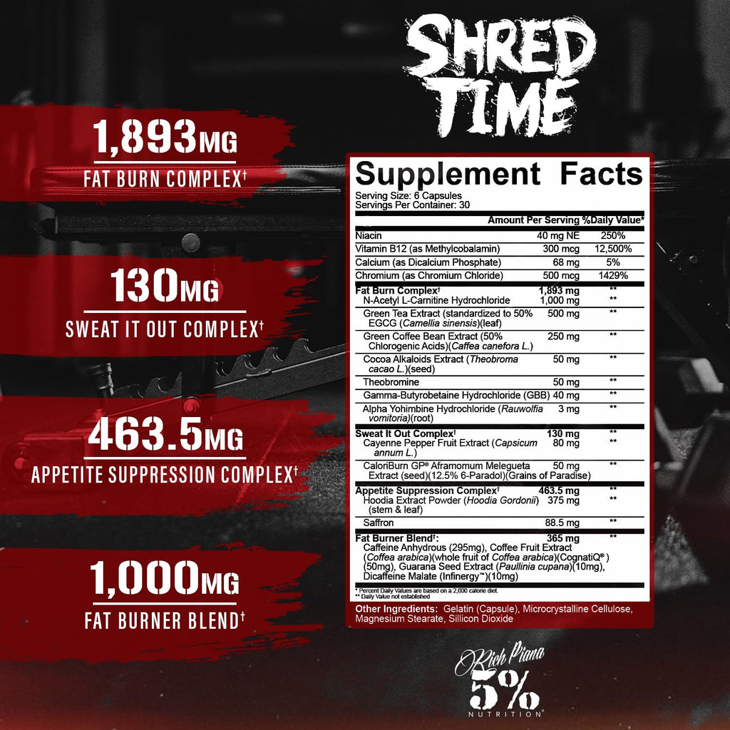 5% Nutrition Shred Time Fat Burner Capsules - 180 Count - image 2