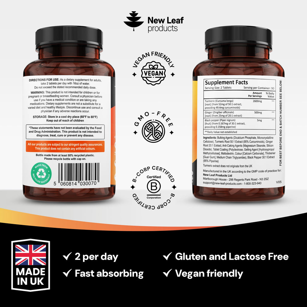 New Leaf Products Turmeric Curcumin with Black Pepper & Ginger 2000mg