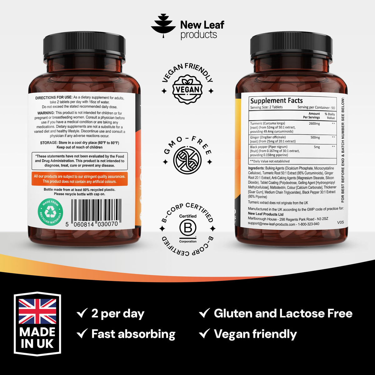 New Leaf Products Turmeric Curcumin with Black Pepper & Ginger 2000mg