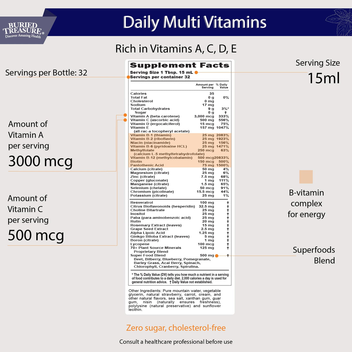 Buried Treasure Daily Nutrition Liquid Multivitamin - 32 Servings - image 2