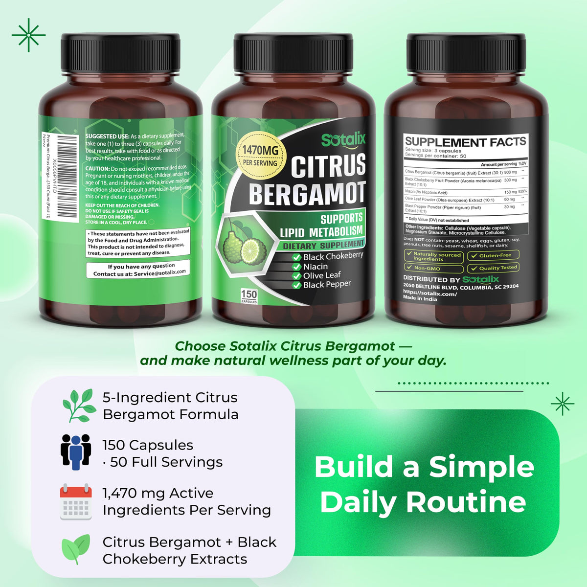 Sotalix Citrus Bergamot 1,470 mg with Niacin & Olive Leaf - 150 Capsules - image 9