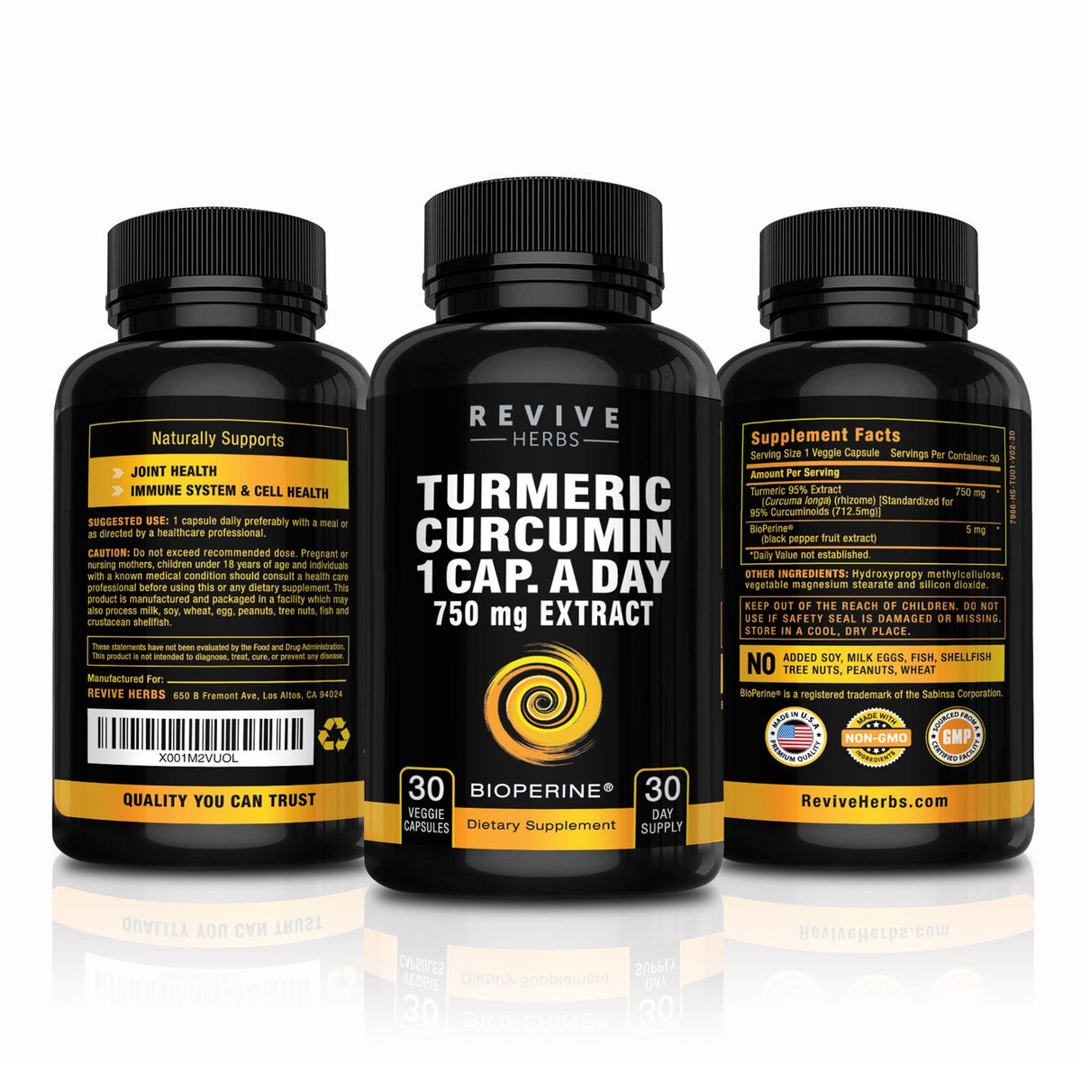 Revive Herbs Turmeric Curcumin with Bioperine Joint Support - 30 Capsules - image 4