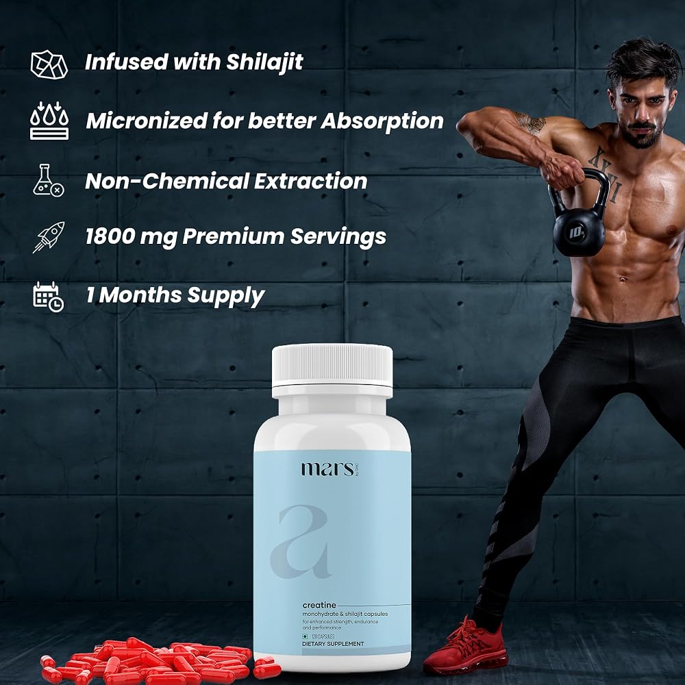 Mars Micronized Creatine Monohydrate Caps: Powered with Shilajit (120