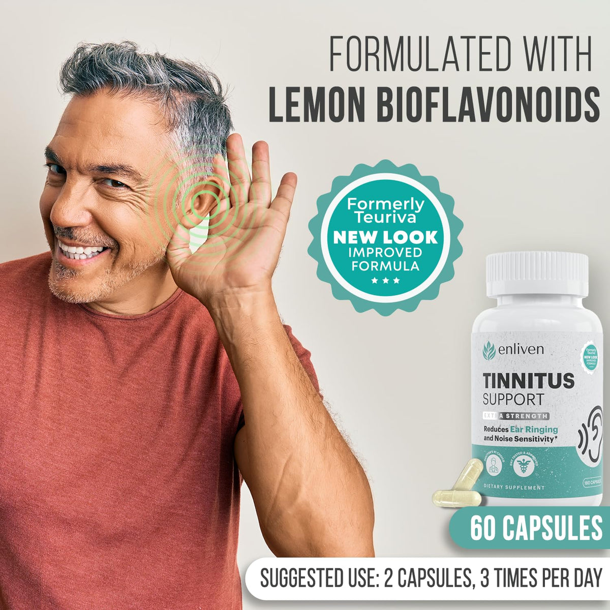 Enliven Tinnitus Relief Pills with B12 Inositol - 180 Caplets - image 7