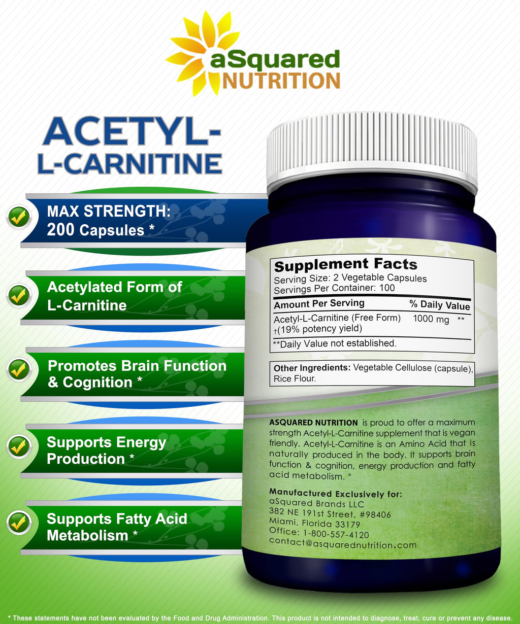 aSquared Nutrition Acetyl L-Carnitine 1000mg - 200 Capsules - image 6