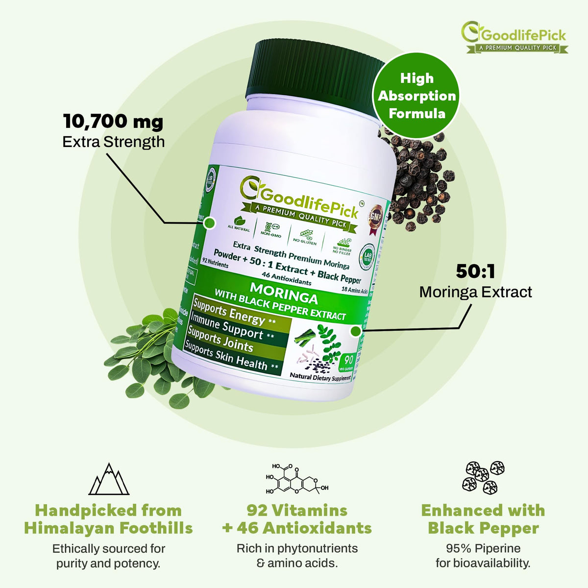 GoodlifePick Premium Moringa Capsules with Black Pepper