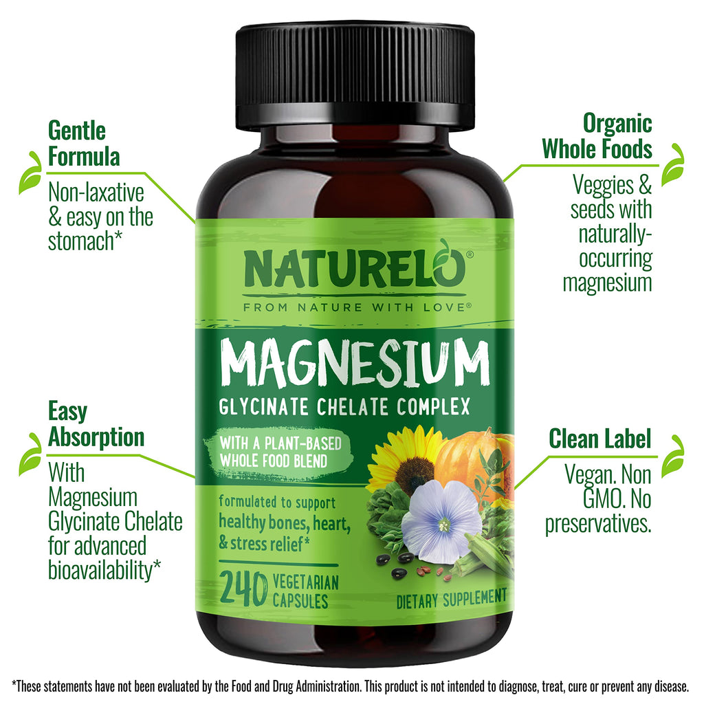 NATURELO Magnesium Glycinate 200 mg - 240 Capsules - image 2