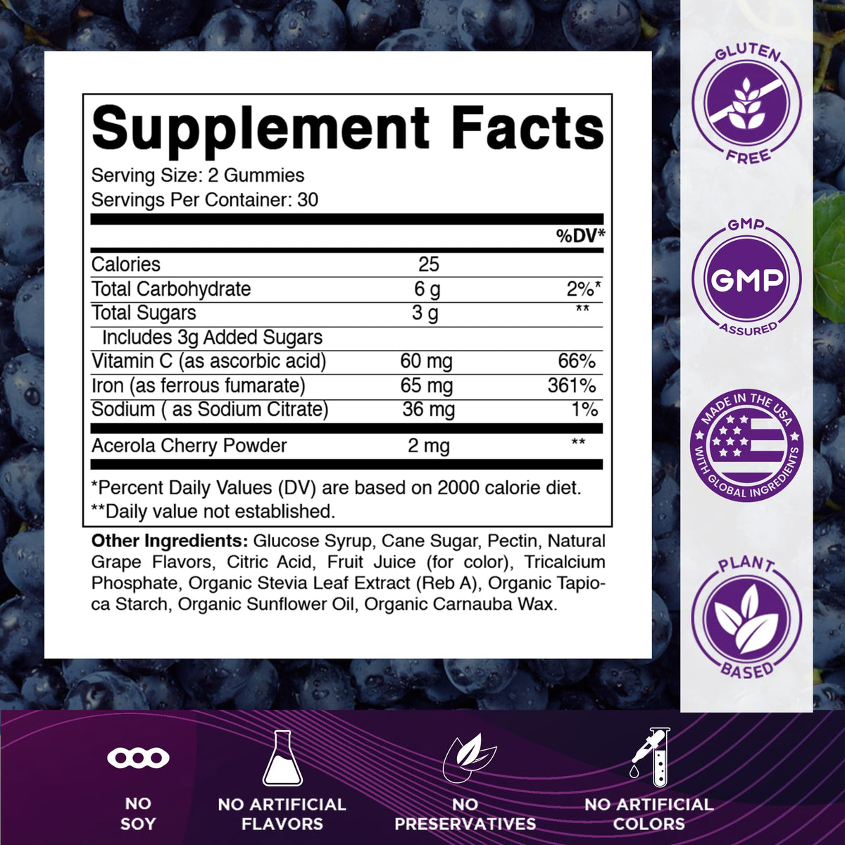 Vitamatic Iron 65 mg Gummies Supplement for Women & Men - 60 Vegan
