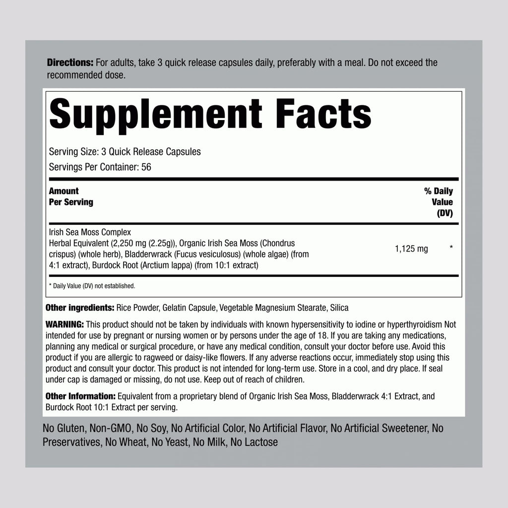Piping Rock Irish Sea Moss Capsules - 170 Count - image 2