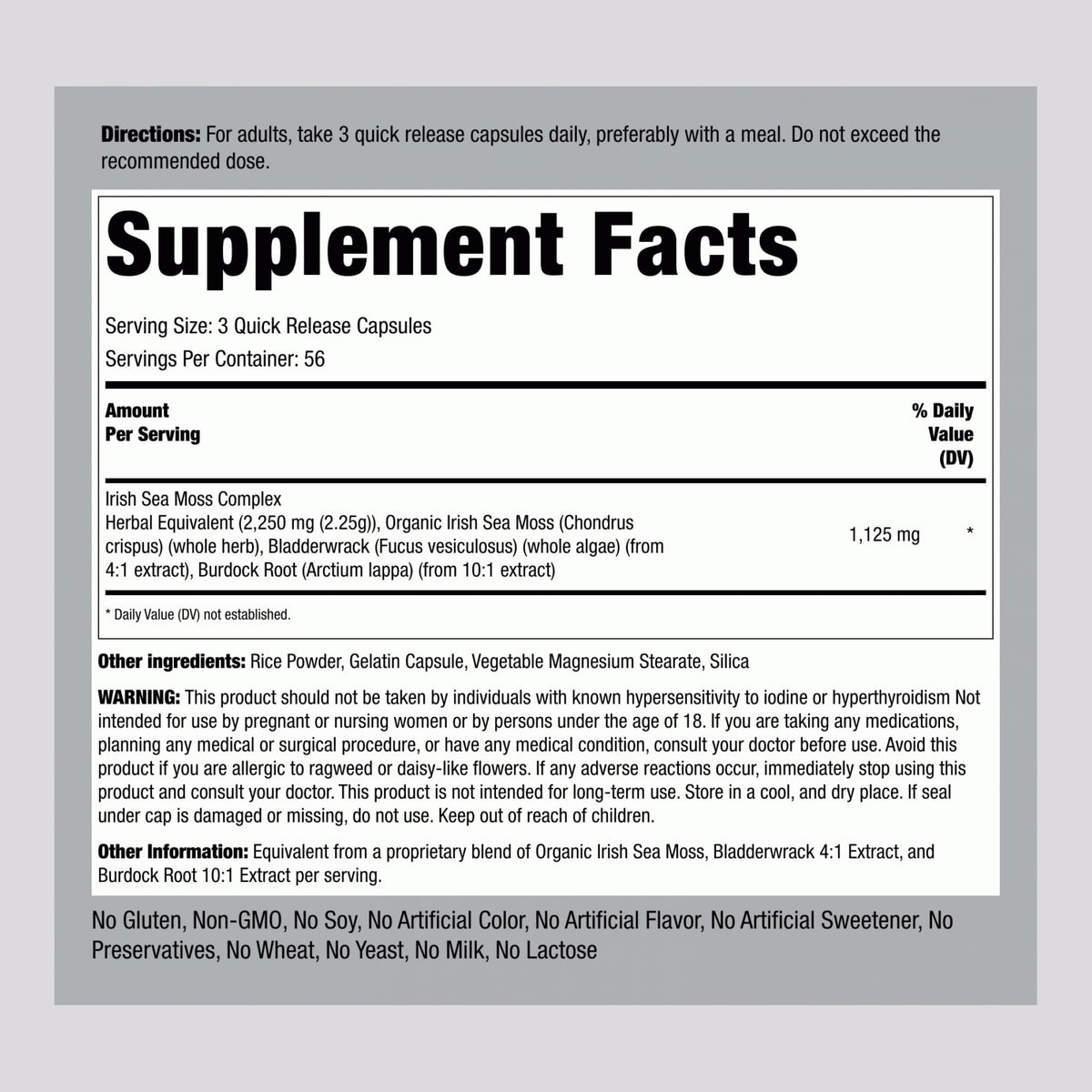 Piping Rock Irish Sea Moss Capsules - 170 Count - image 2