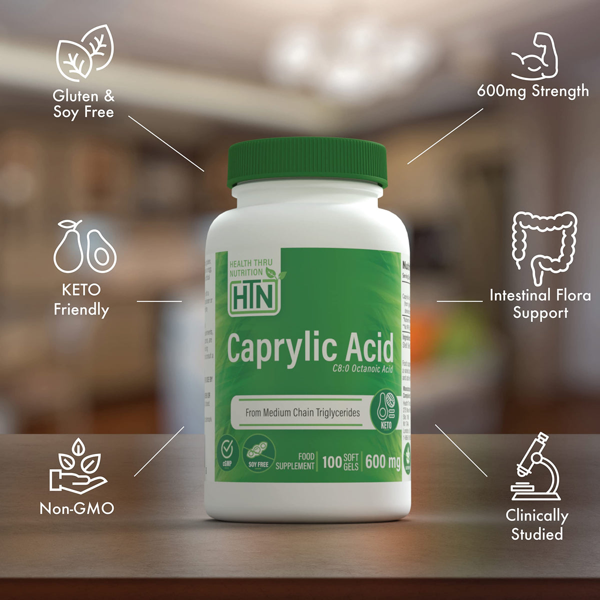 Health Thru Nutrition Caprylic Acid 600mg - 100 Softgels - image 3