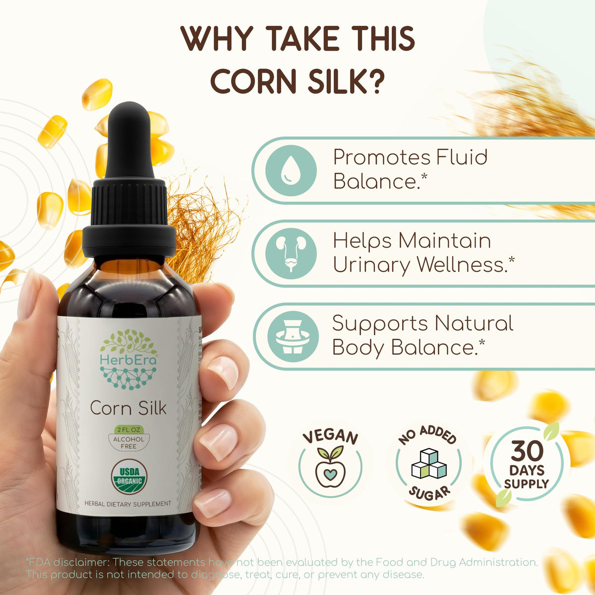 HerbEra Corn Silk Alcohol-Free Herbal Extract Tincture