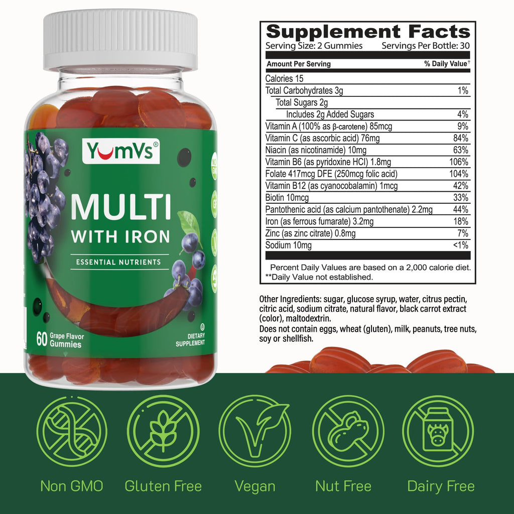 YUM-V'S Iron Gummies Multivitamin with Vitamin C, A, B & Zinc - 60 Count - image 5