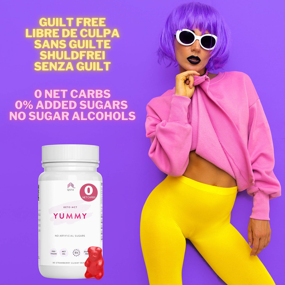 QSTA Keto Gummies YUMMY with MCT C8 Oil & Prebiotic Fiber - 80 Count - image 3