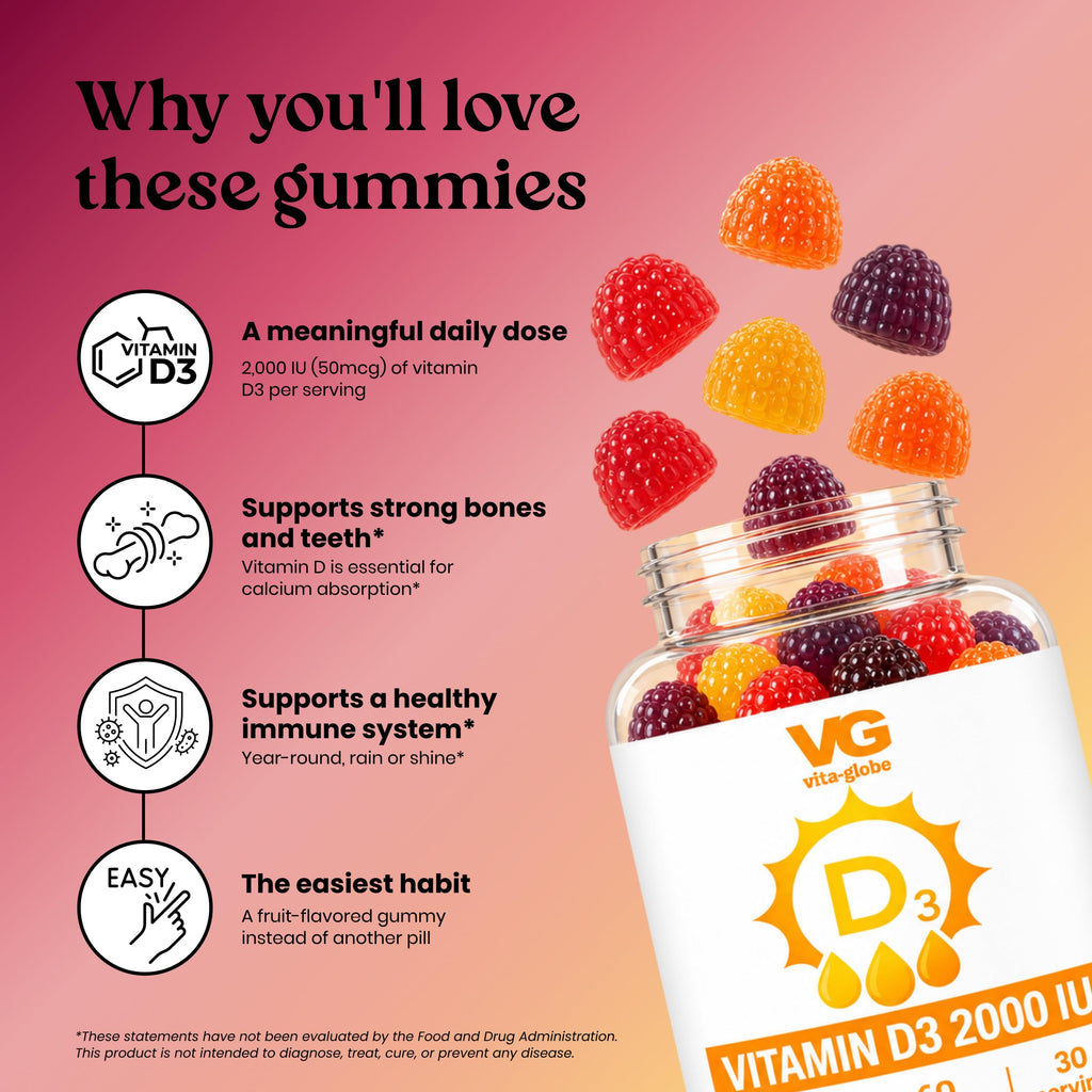 VITA GLOBE Vitamin D3 Gummies 2000 IU with Zinc & Echinacea - 120 Count - image 4