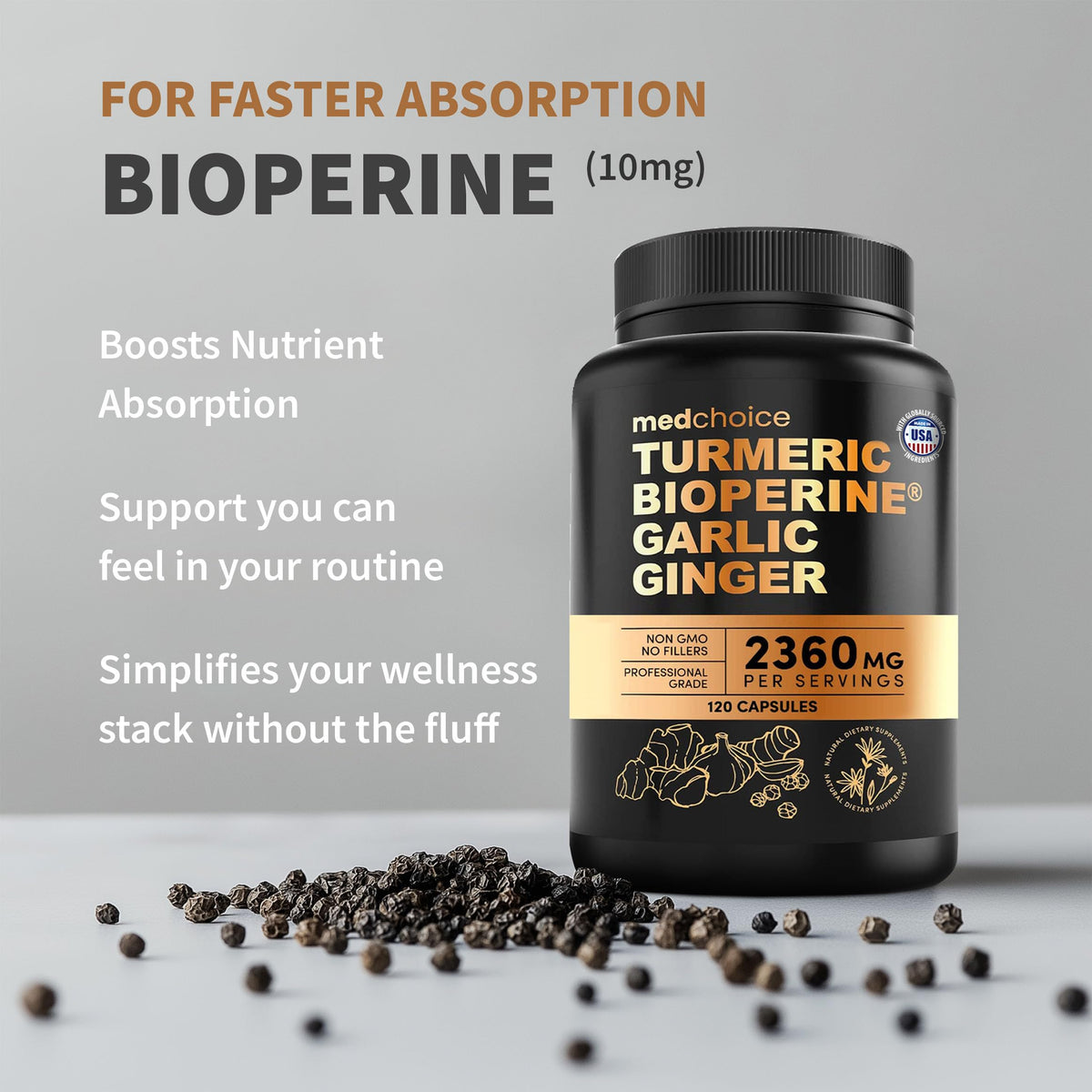 MEDCHOICE Liposomal Organic Turmeric Curcumin with Black Pepper