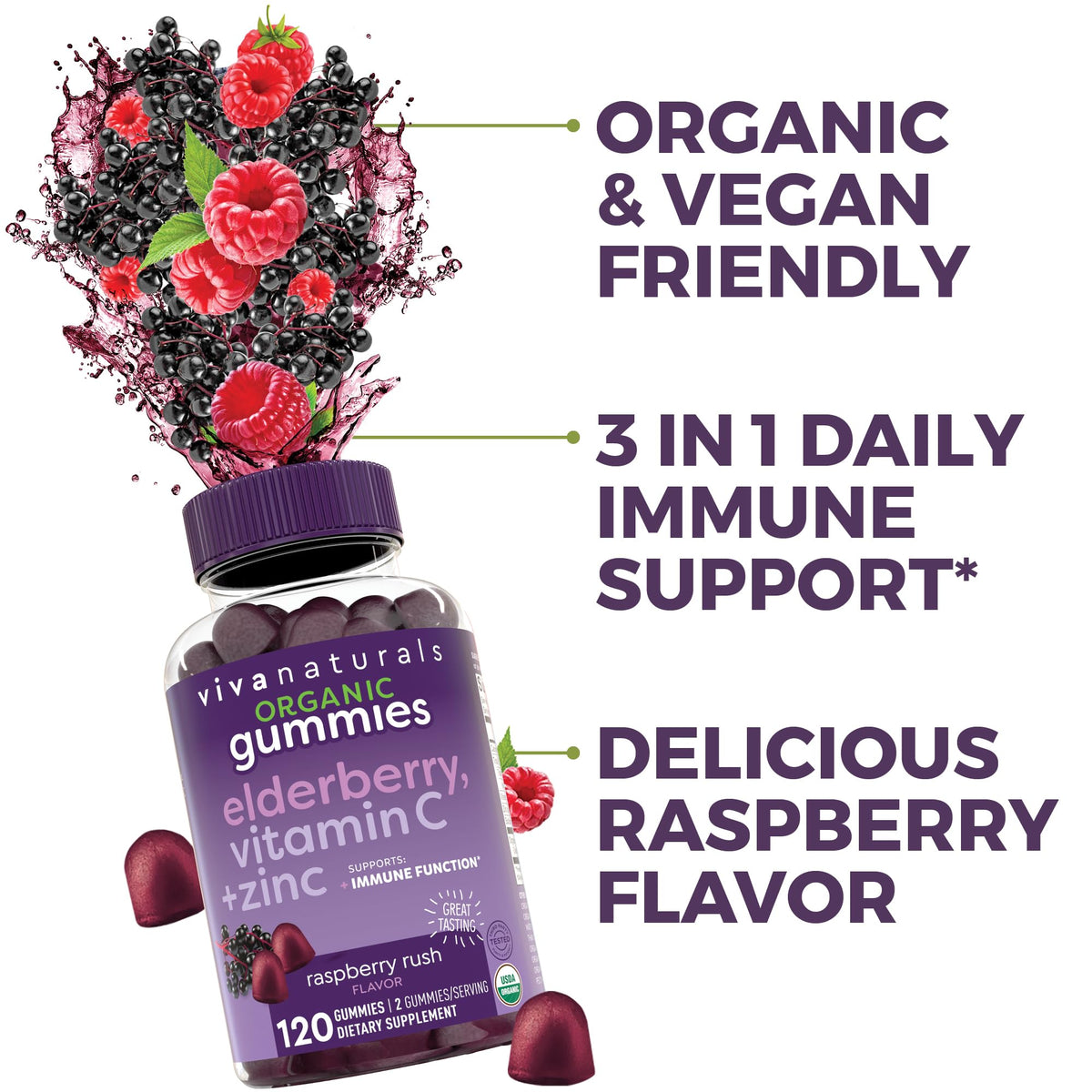 Viva Naturals Black Elderberry Vitamin C Zinc Gummies - 120 Count - image 5