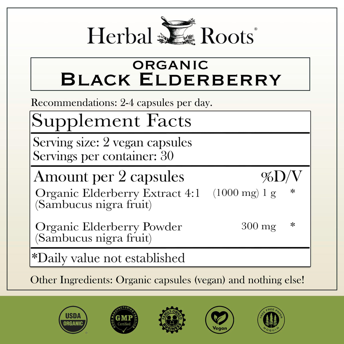 Herbal Roots Organic Black Elderberry Capsules Immune Support - image 2