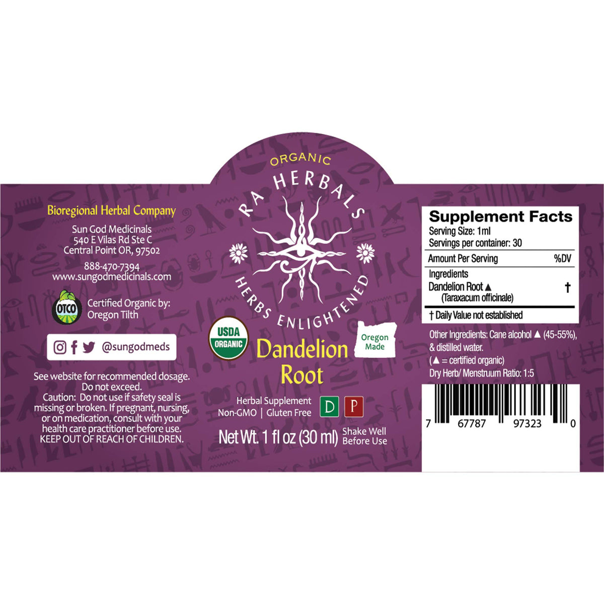 Sun God Medicinals Ra Herbals Organic Dandelion Root Liquid Extract - 1 fl oz - image 2
