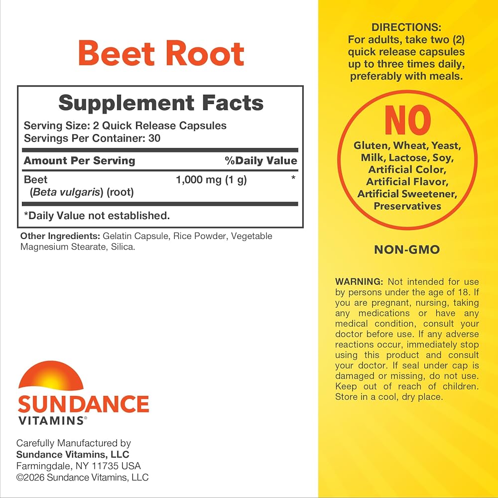 Sundance Beet Root 1000mg - 60 Capsules - image 2