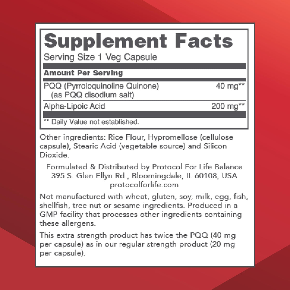 PROTOCOL FOR LIFE BALANCE Extra Strength PQQ 40mg - 50 Vegetarian Capsules - image 2