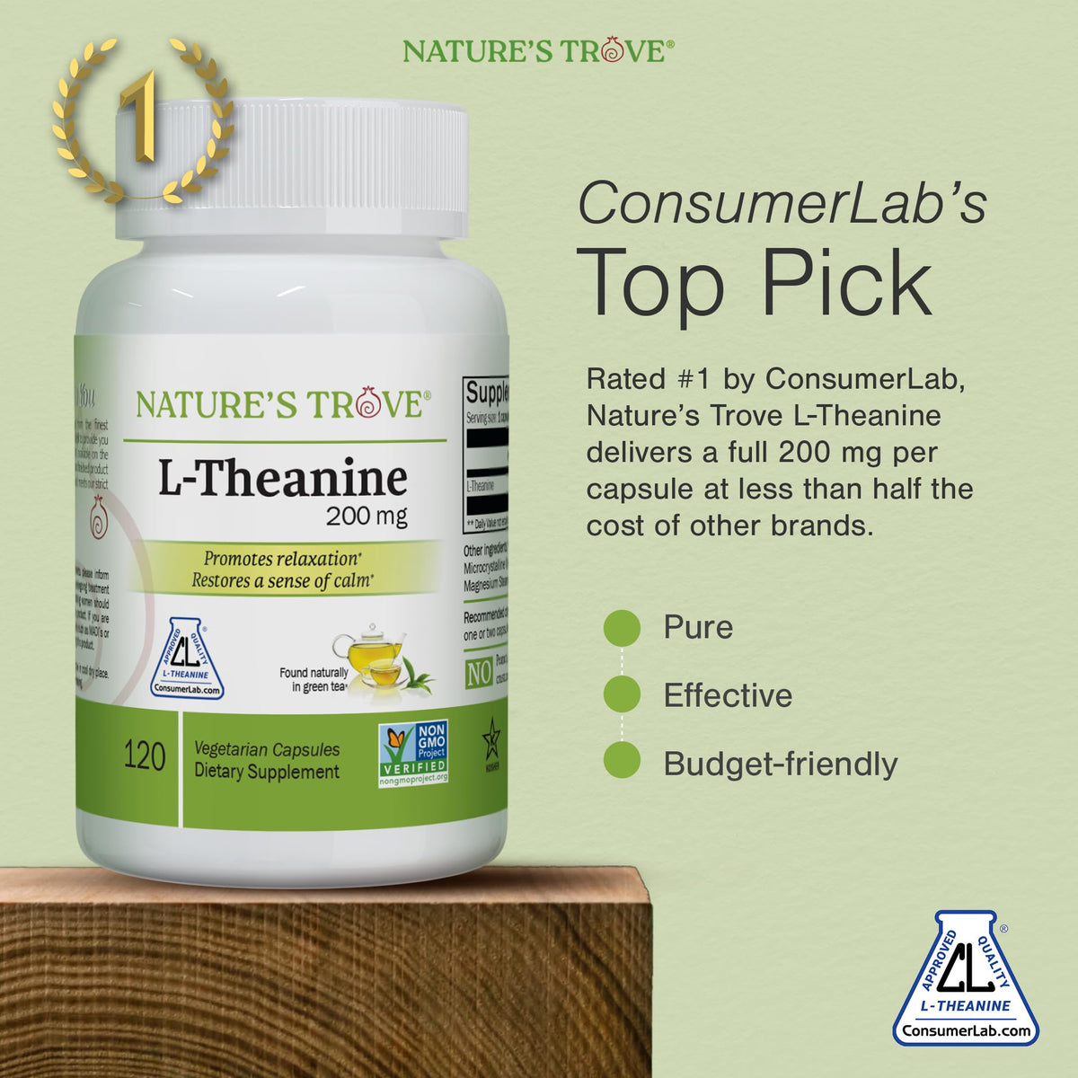 L-Theanine 200mg by Nature's Trove - Vegetarian Capsules