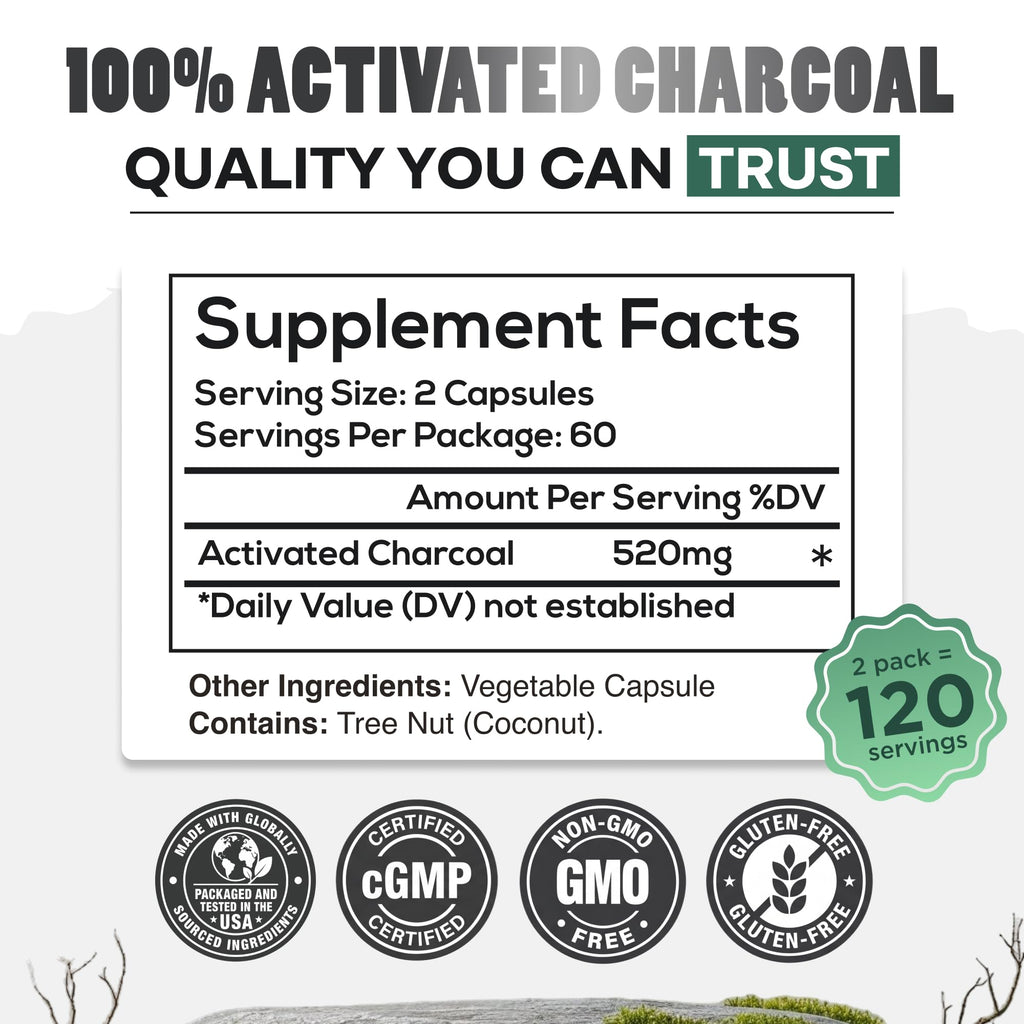 Wild Activated Charcoal Capsules from 100% Organic Coconut Shells