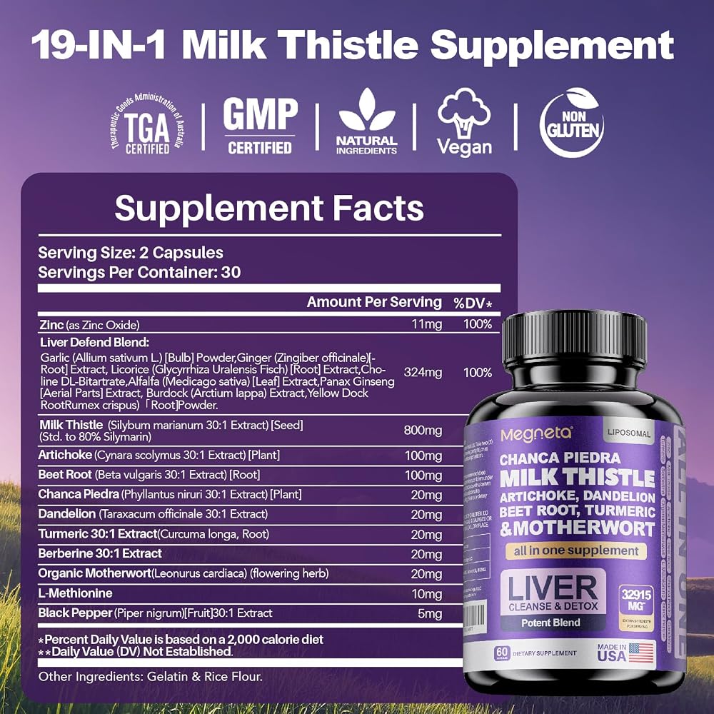 MEGNETA Milk Thistle Supplement for Liver Health - 60 Capsules - image 3