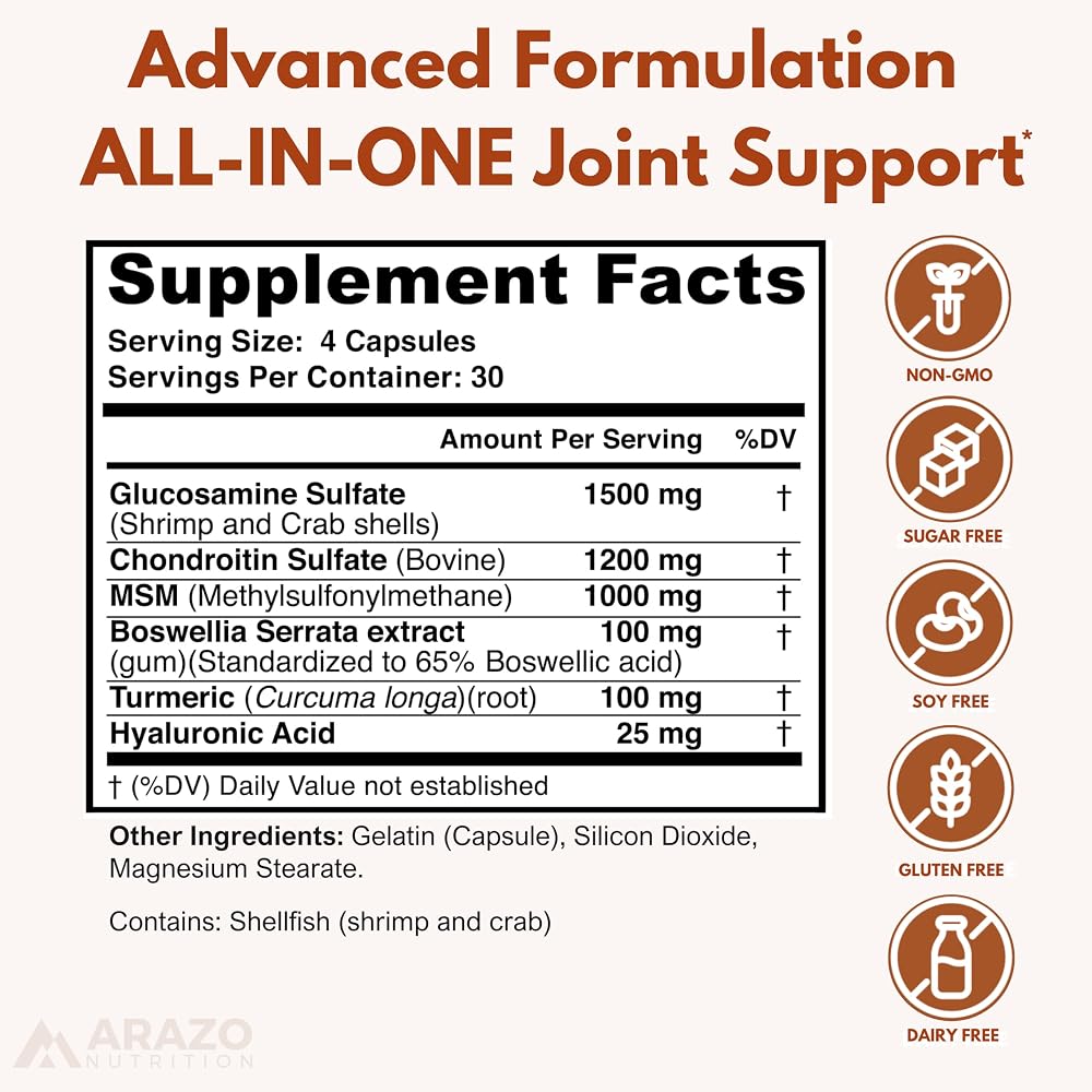 Arazo Nutrition Glucosamine Chondroitin Turmeric Msm Boswellia