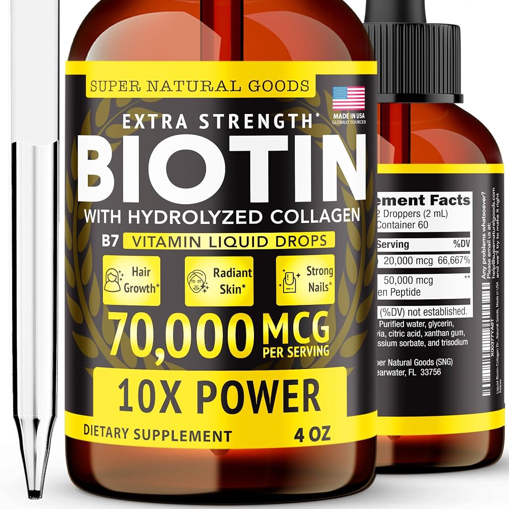 Super Natural Goods Liquid Biotin & Collagen 70,000mcg Hair Growth Vitamin - 4oz