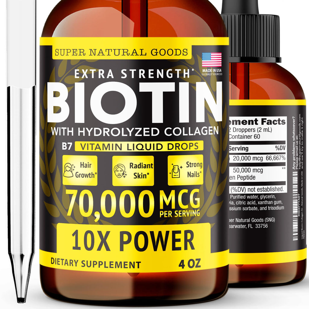 Super Natural Goods Liquid Biotin & Collagen 70,000mcg Hair Growth Vitamin - 4oz