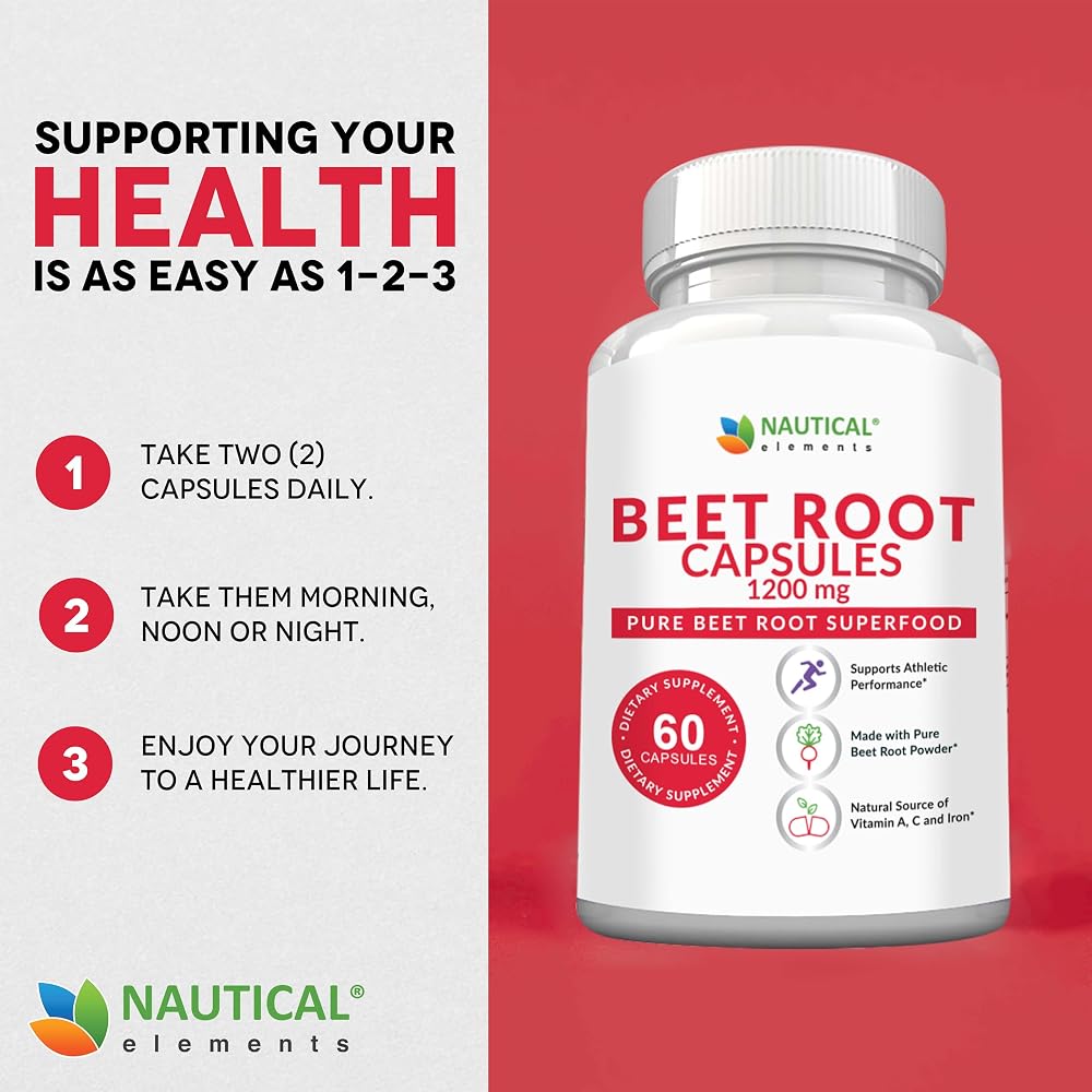 Nautical Elements Beet Root Capsules - 1200mg Per Serving - 200 Beet