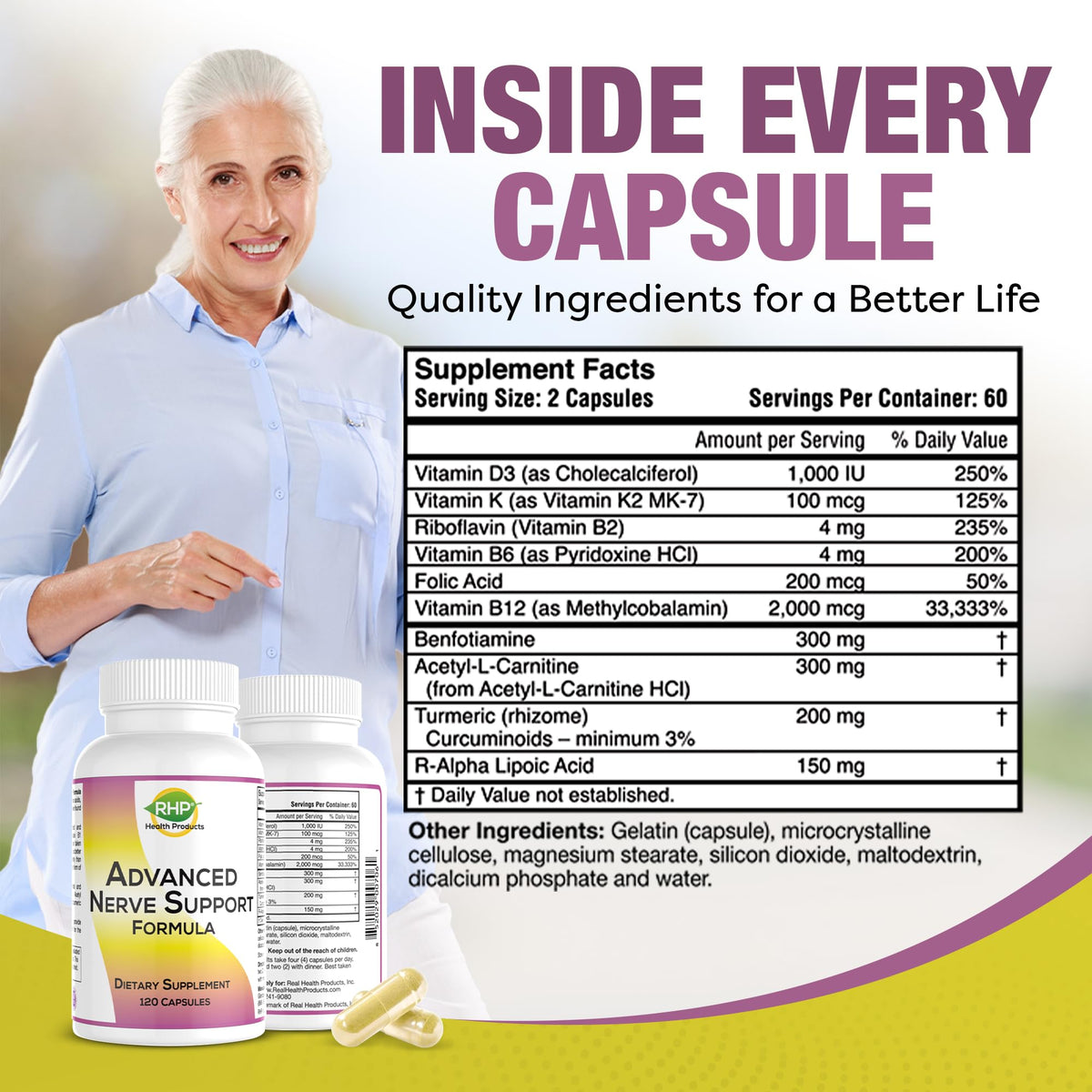 RHP Advanced Nerve Support Formula with Alpha Lipoic Acid - 120 Capsules - image 4