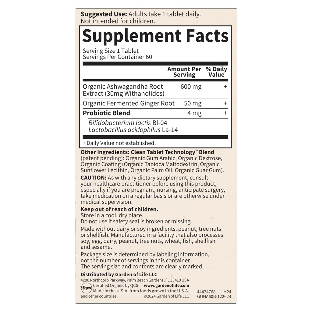 Garden of Life Organic Ashwagandha with Probiotics & Ginger - 60 Tablets - image 12