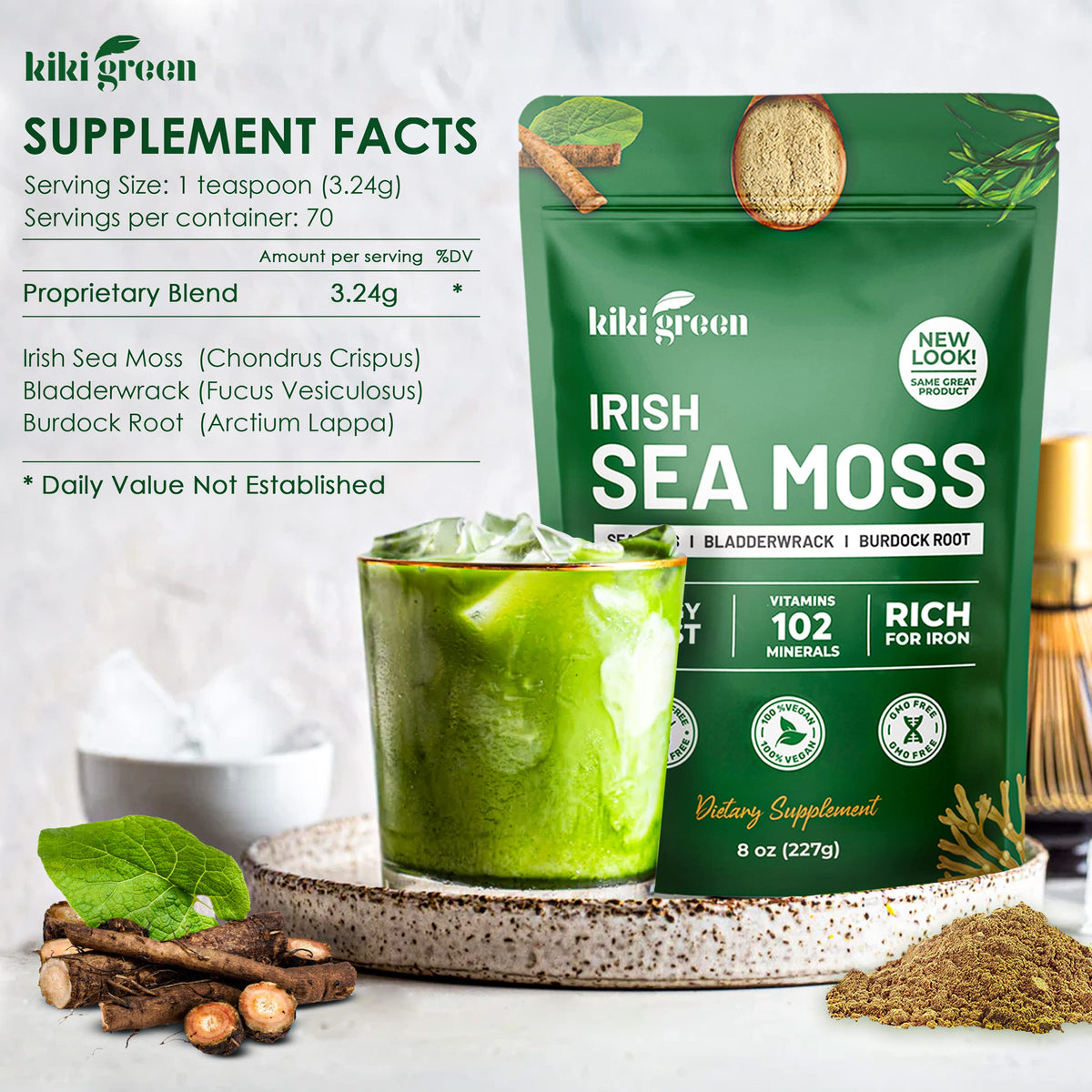 KIKI Green Irish Sea Moss Powder Immune Support - 8 Oz - image 3