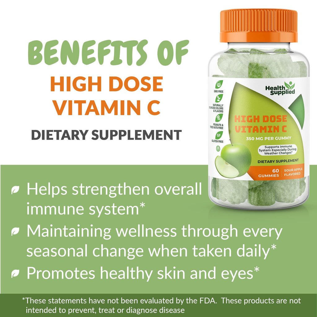 Health Supplied Sour Apple Flavored Vitamin C Gummies Mega Dose