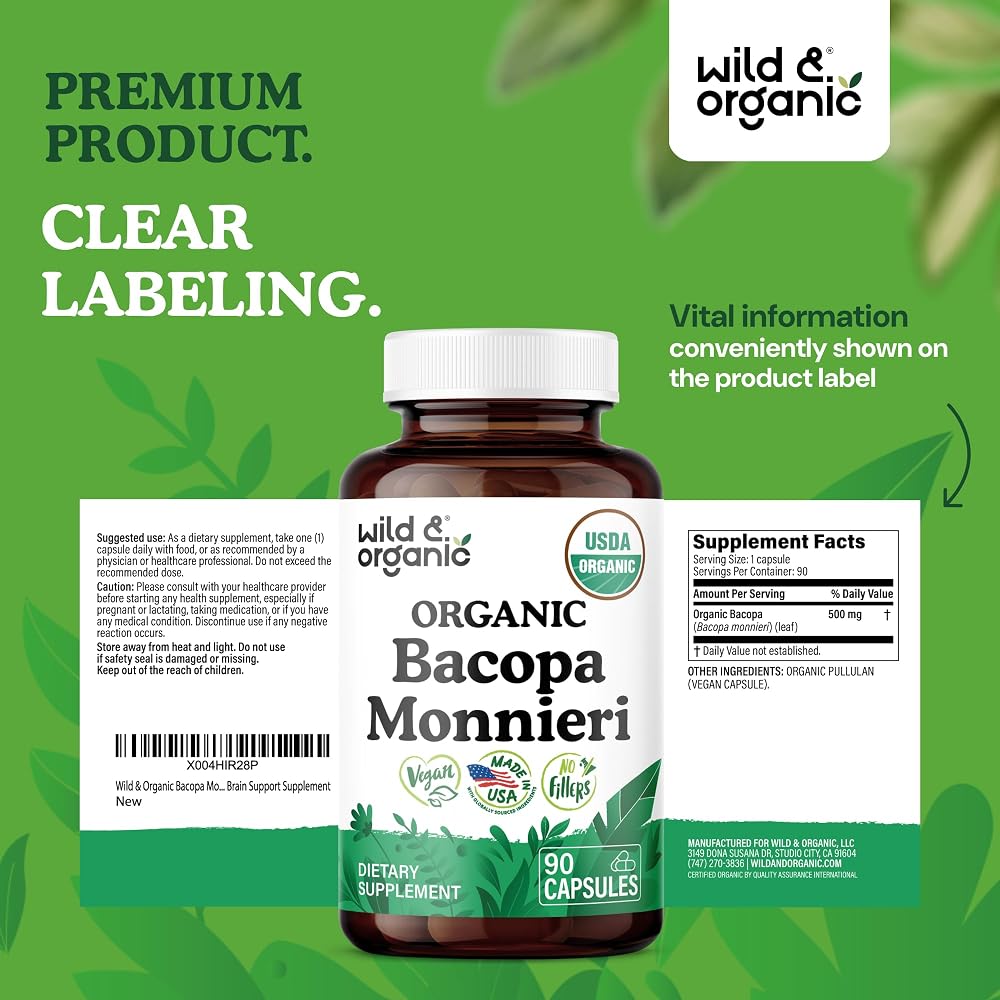 Wild & Organic Bacopa Monnieri 600 mg Brain Support - 90 Capsules - image 7