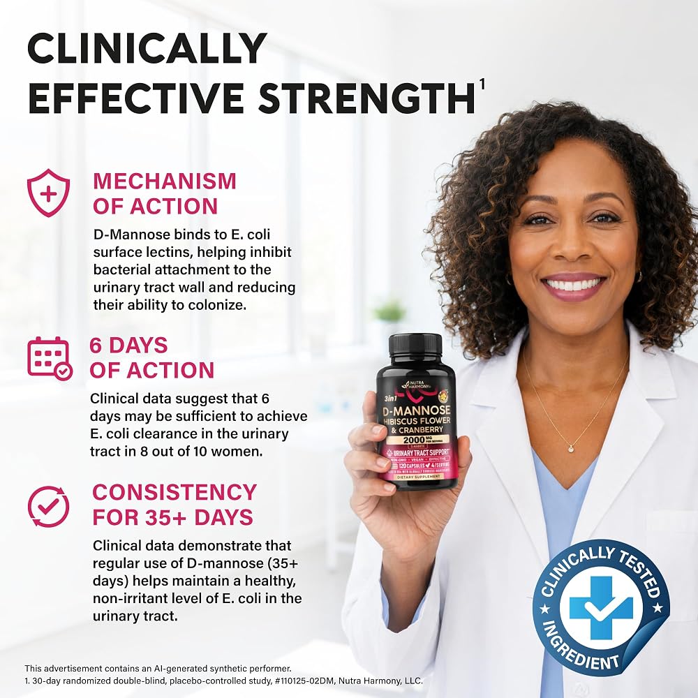 NUTRAHARMONY D-Mannose 2000mg with Cranberry & Hibiscus - 120 Capsules - image 6